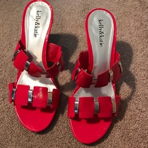 Red slip on sandals